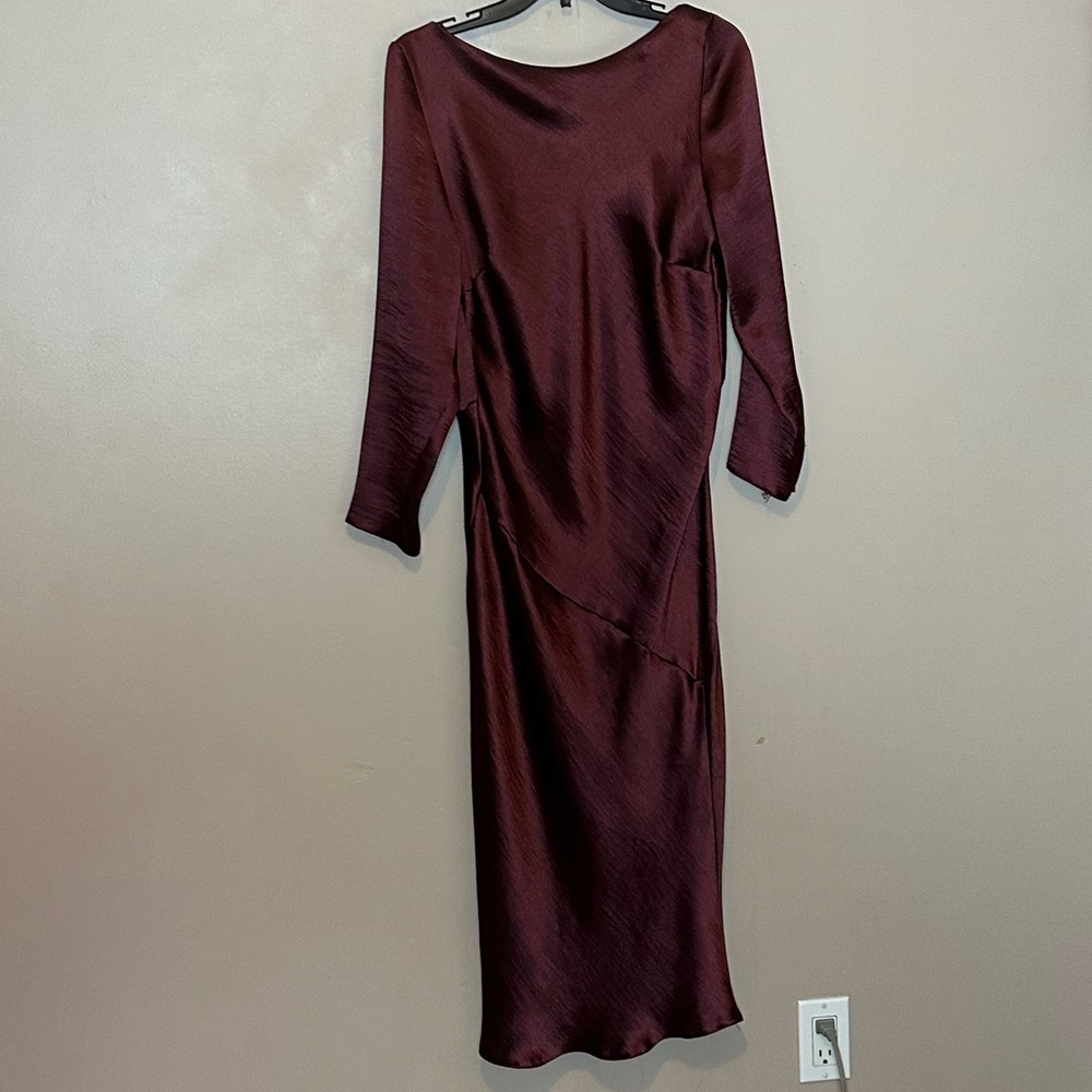Plum Slip Midi Dress with Long Sleeves Size 14